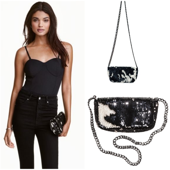 H&M Sequined Black & White Shoulder Bag - Picture 1 of 8